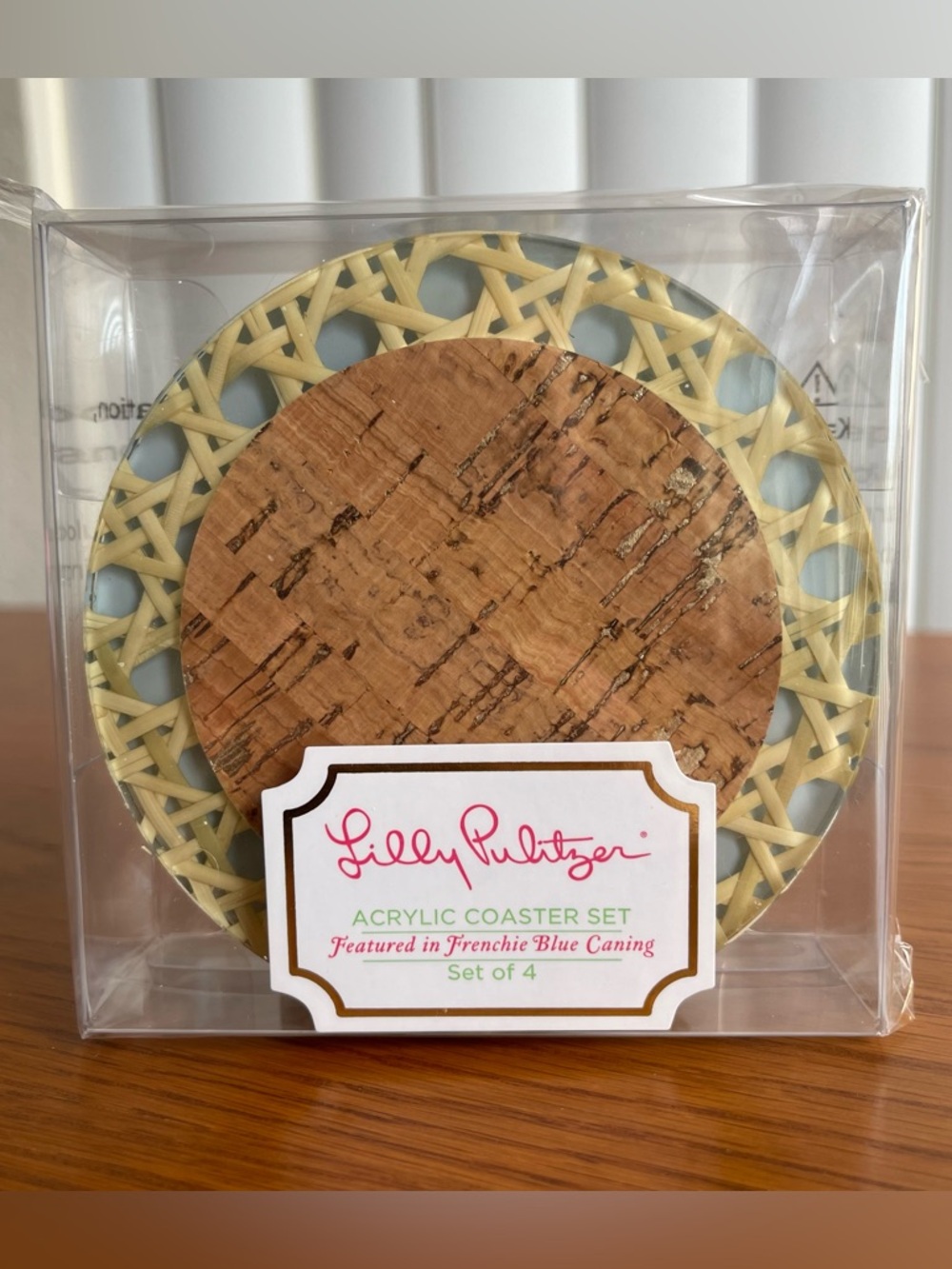Lilly Pulitzer Acrylic Coaster Set Frenchie Blue Caning